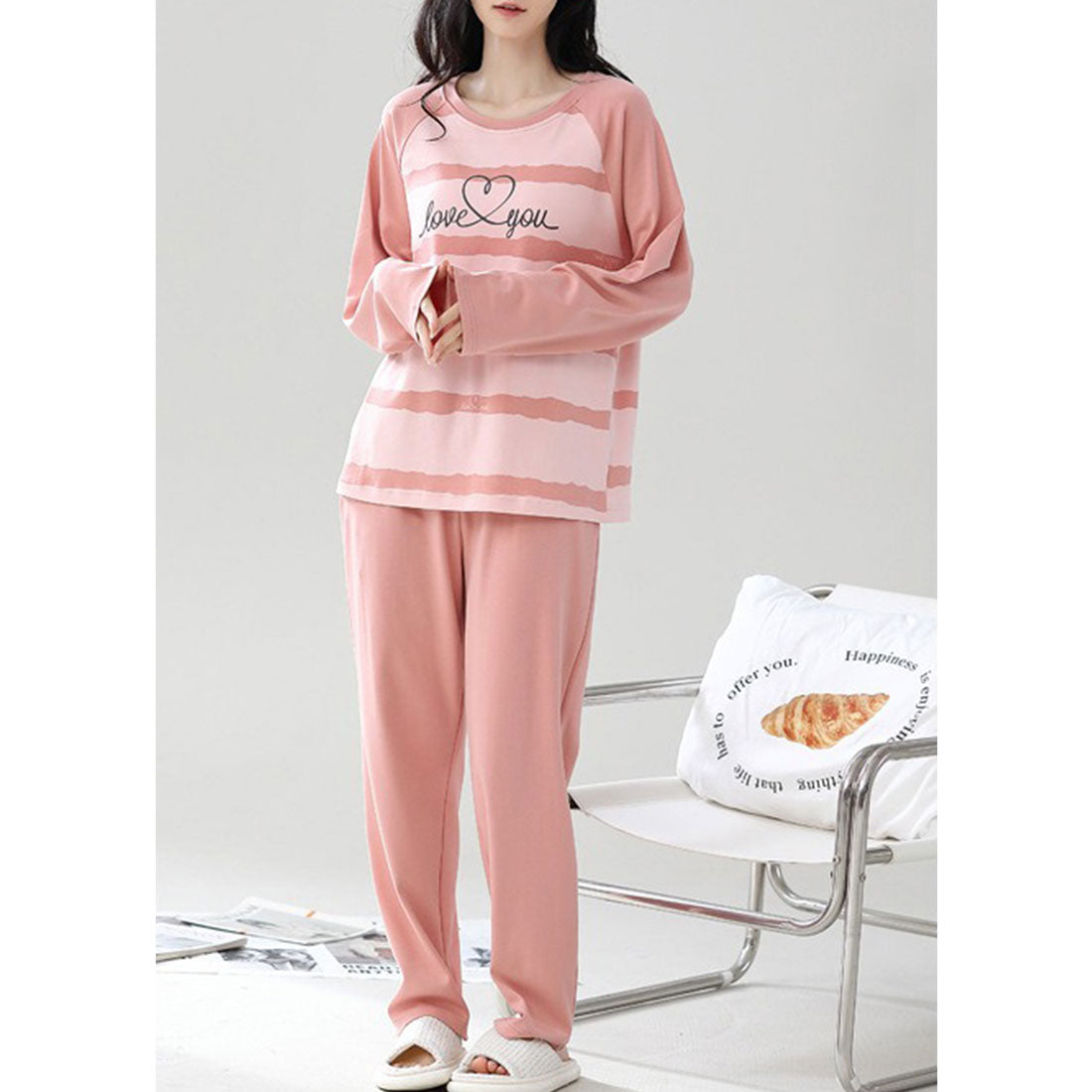 Lace Ladies Pajama Set with Bra Cups, Printed Pattern, Loungewear