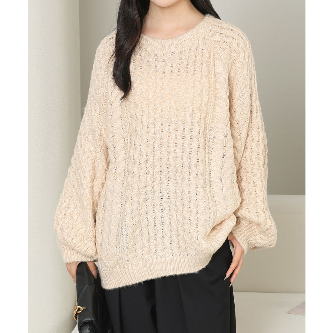 レースレディース Lace Ladies クルーネック オーバーサイズ ケーブル ニット プルオーバー