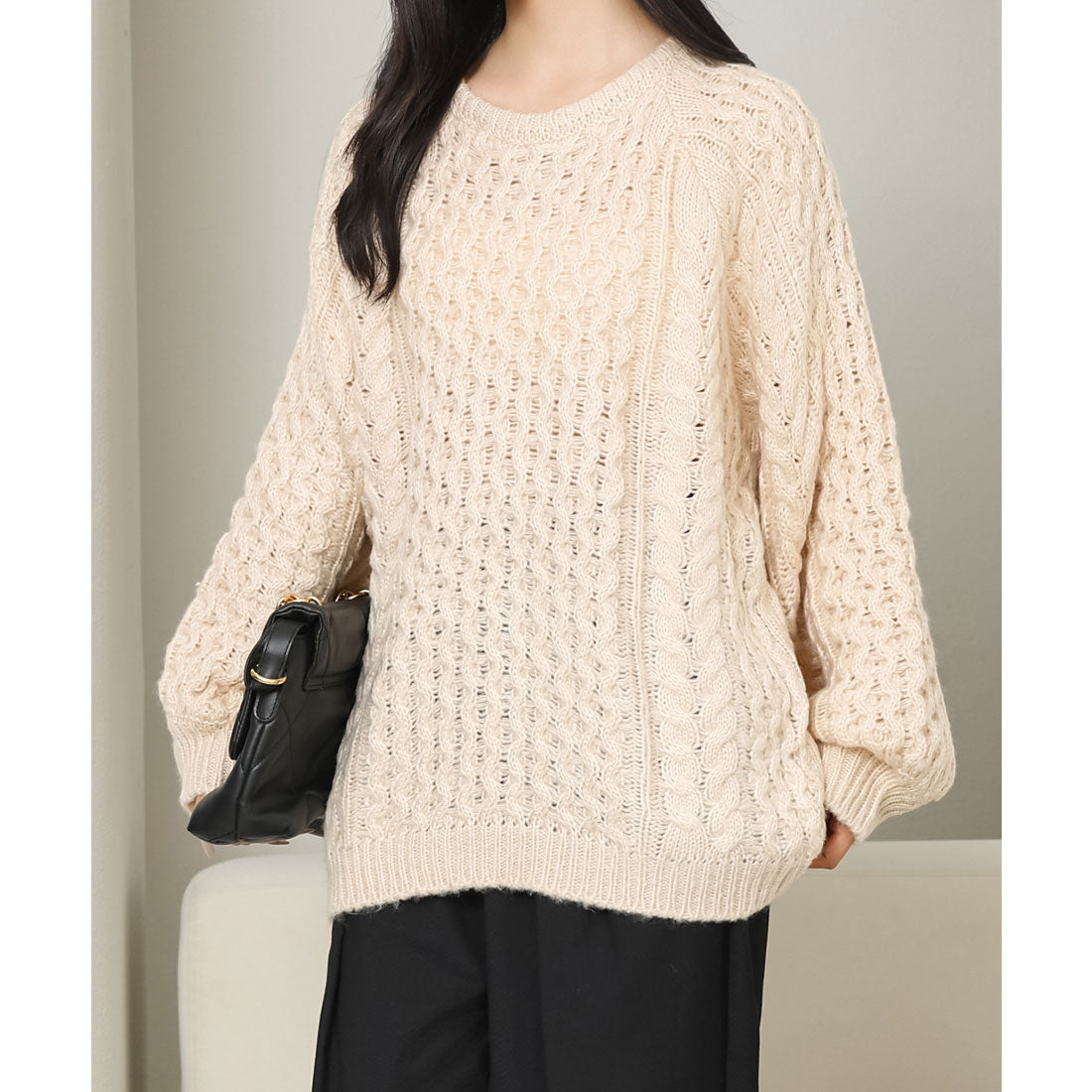 レースレディース Lace Ladies クルーネック オーバーサイズ ケーブル ニット プルオーバー