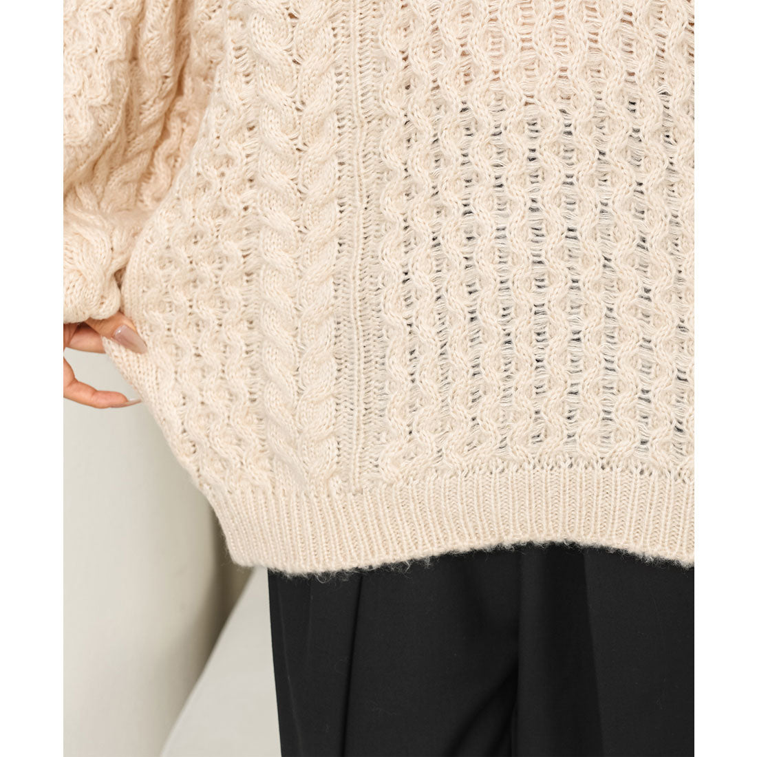 レースレディース Lace Ladies クルーネック オーバーサイズ ケーブル ニット プルオーバー