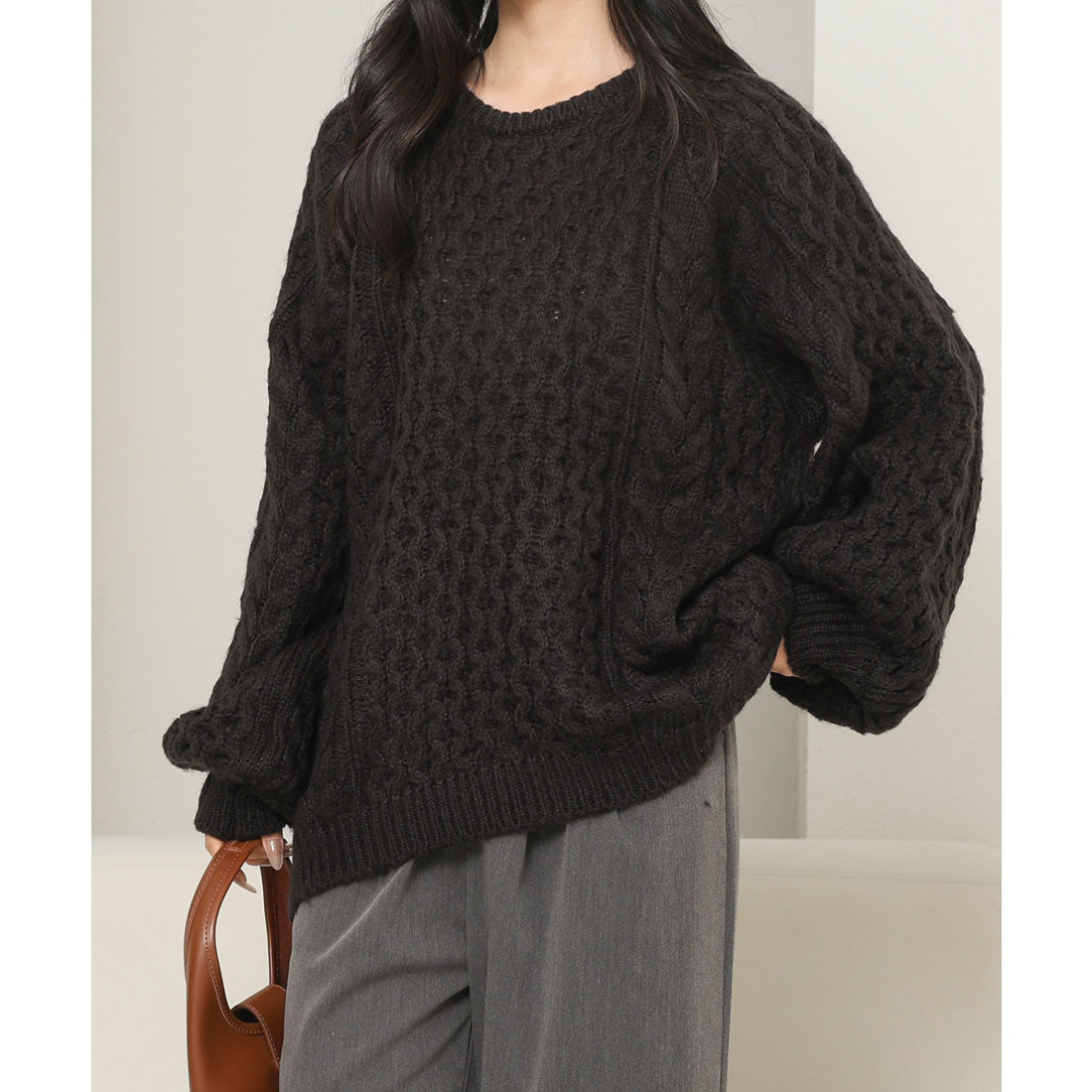 レースレディース Lace Ladies クルーネック オーバーサイズ ケーブル ニット プルオーバー