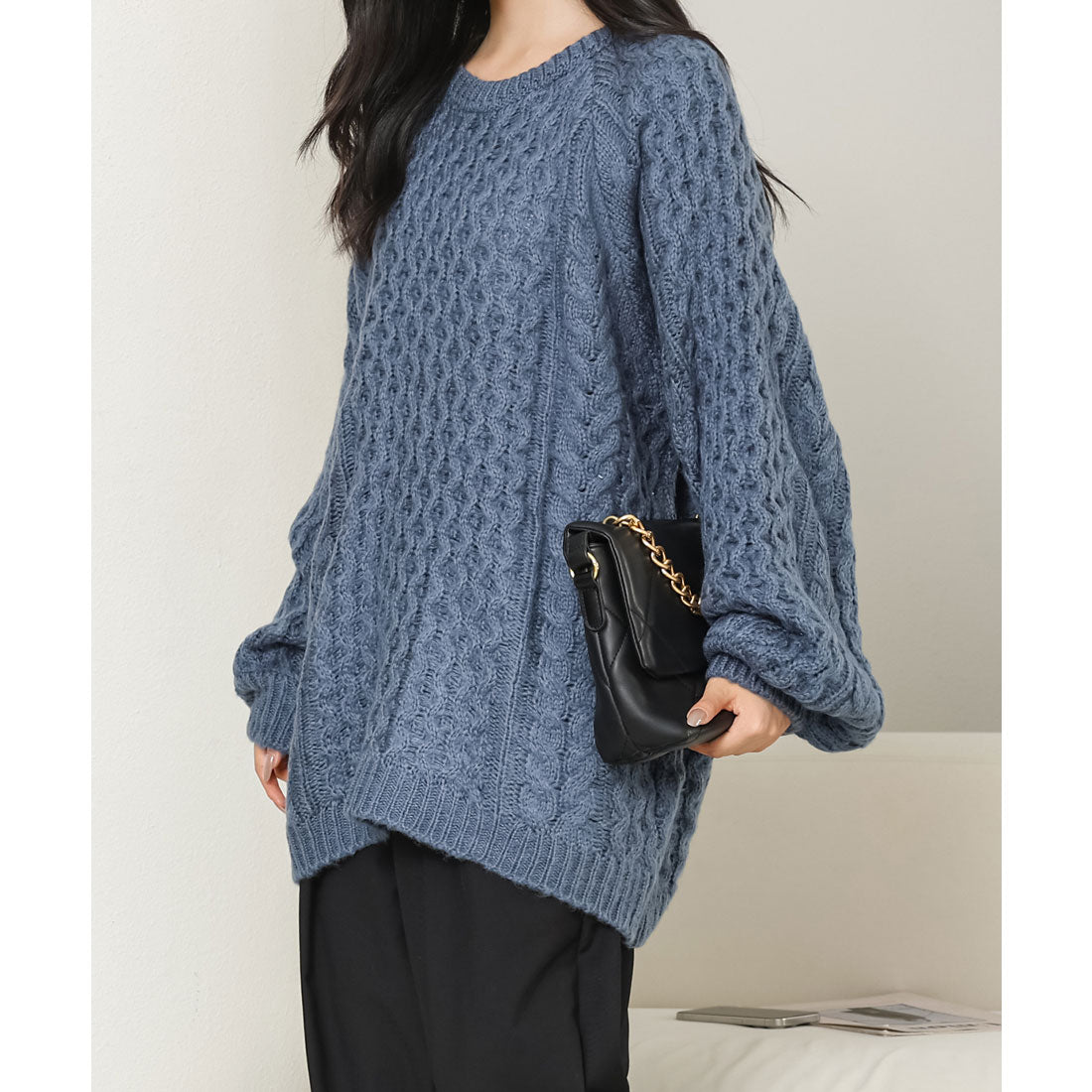 レースレディース Lace Ladies クルーネック オーバーサイズ ケーブル ニット プルオーバー