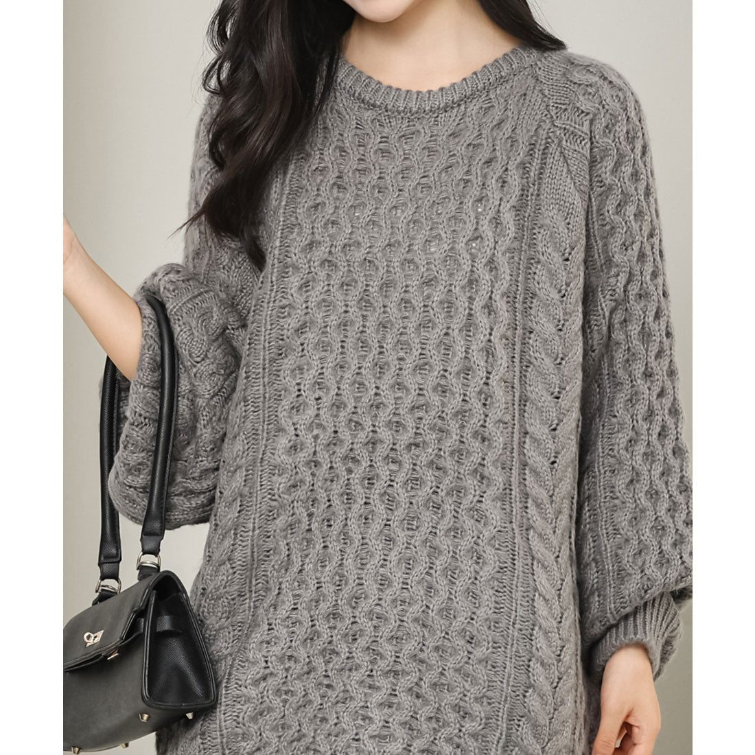 レースレディース Lace Ladies クルーネック オーバーサイズ ケーブル ニット プルオーバー