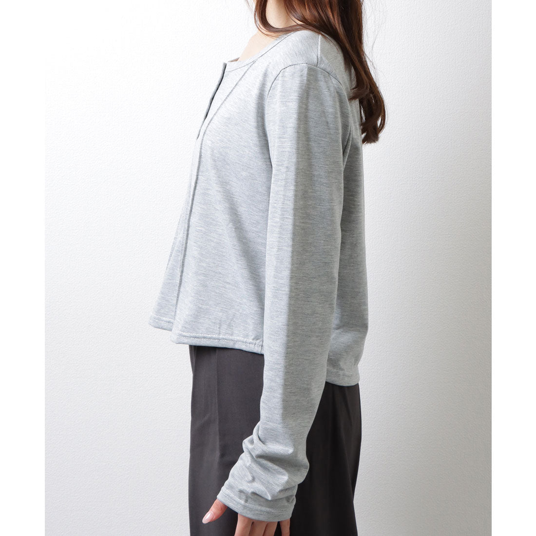 レースレディース Lace Ladies ソリッドカラー ヘンリーネック コンパクト 長袖 カットソー （グレー） グレー