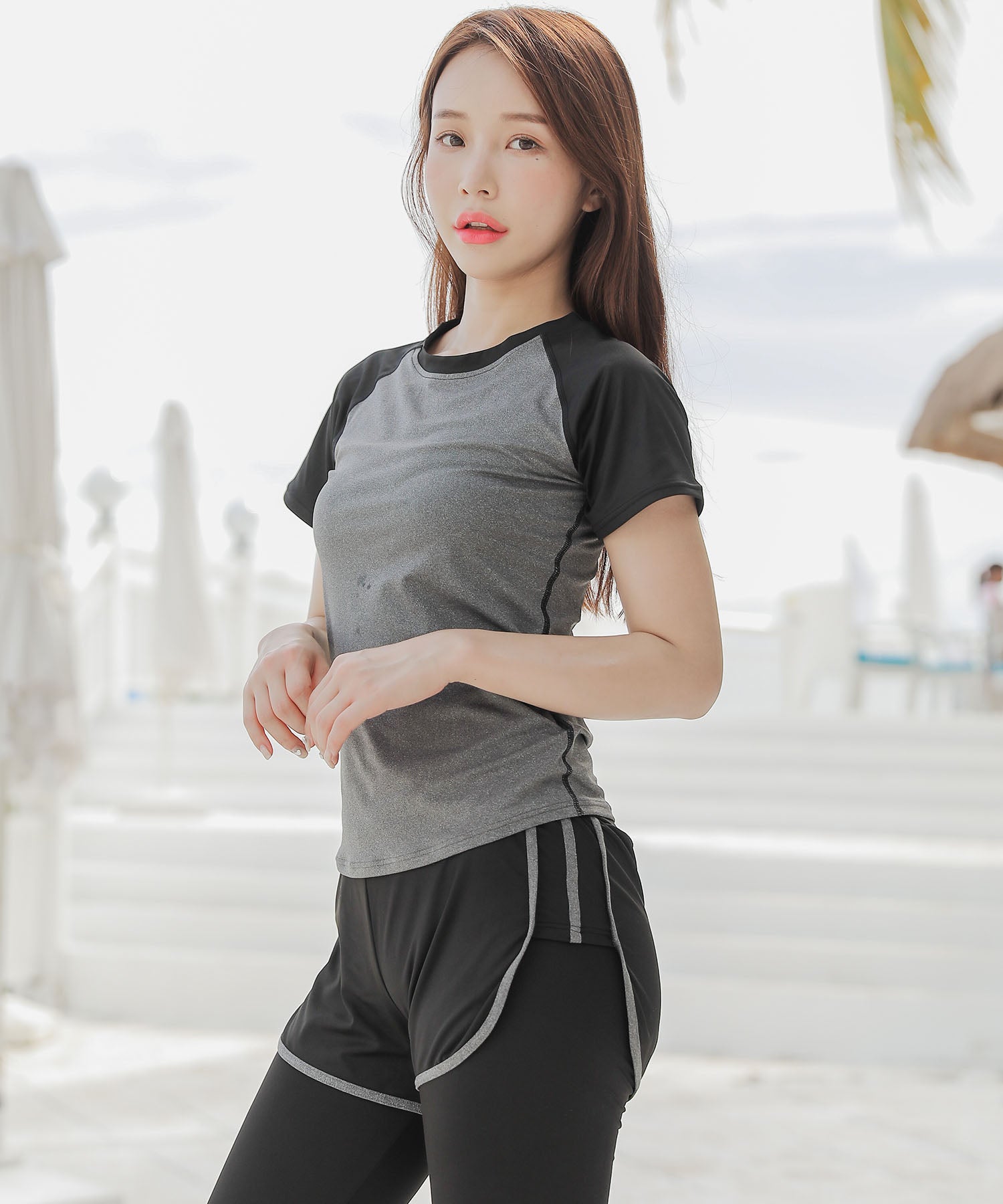 レースレディース Lace Ladies 半袖フィットネス水着上下2点セット （グレー） グレー