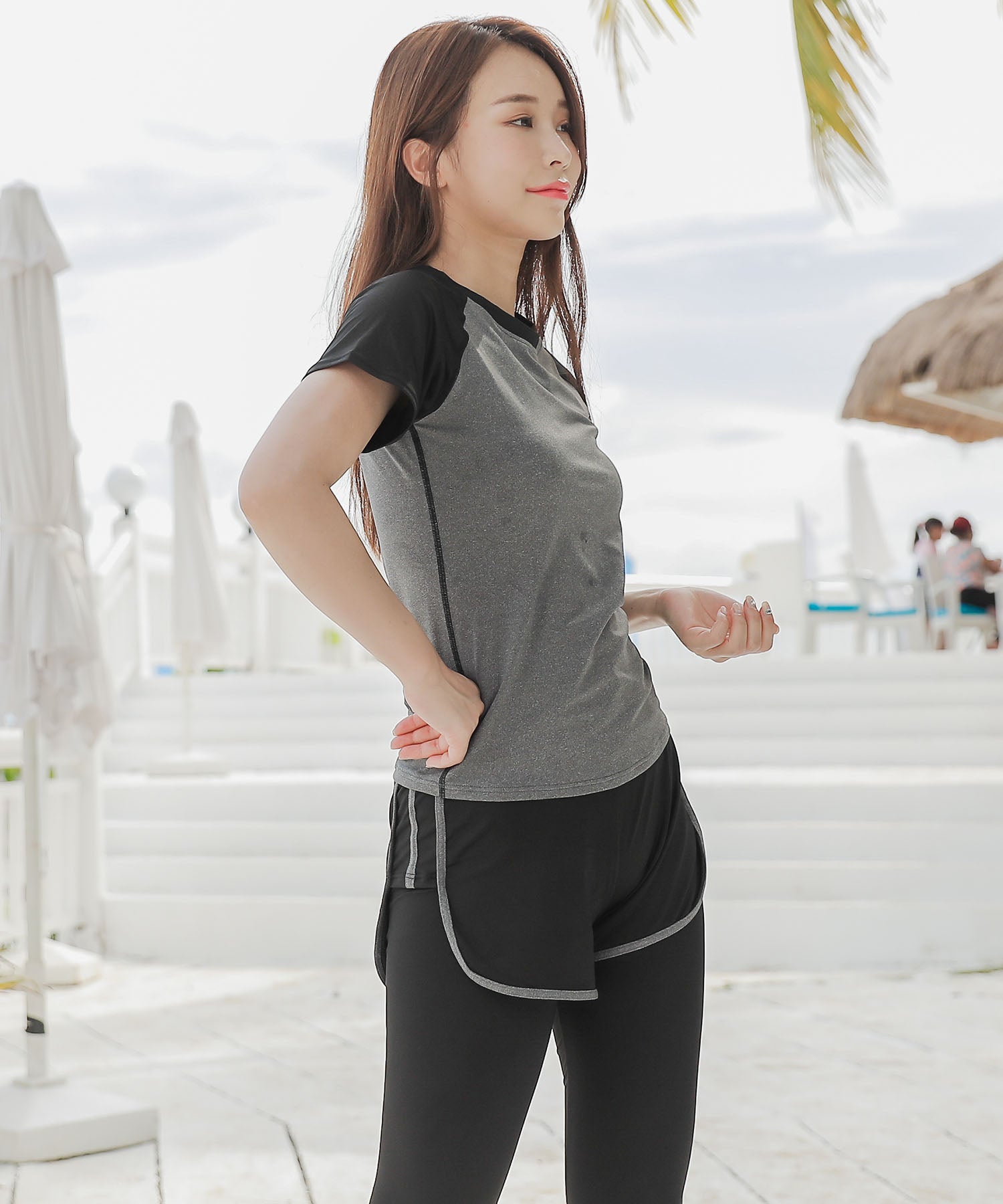 レースレディース Lace Ladies 半袖フィットネス水着上下2点セット （グレー） グレー