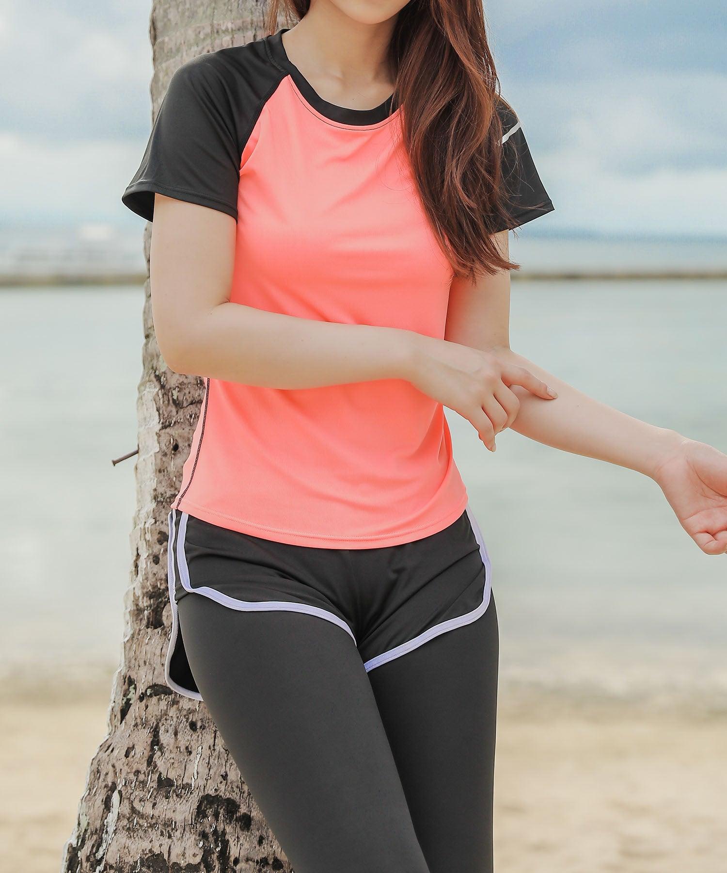 レースレディース Lace Ladies 半袖フィットネス水着上下2点セット【返品不可商品】 （オレンジ） オレンジ