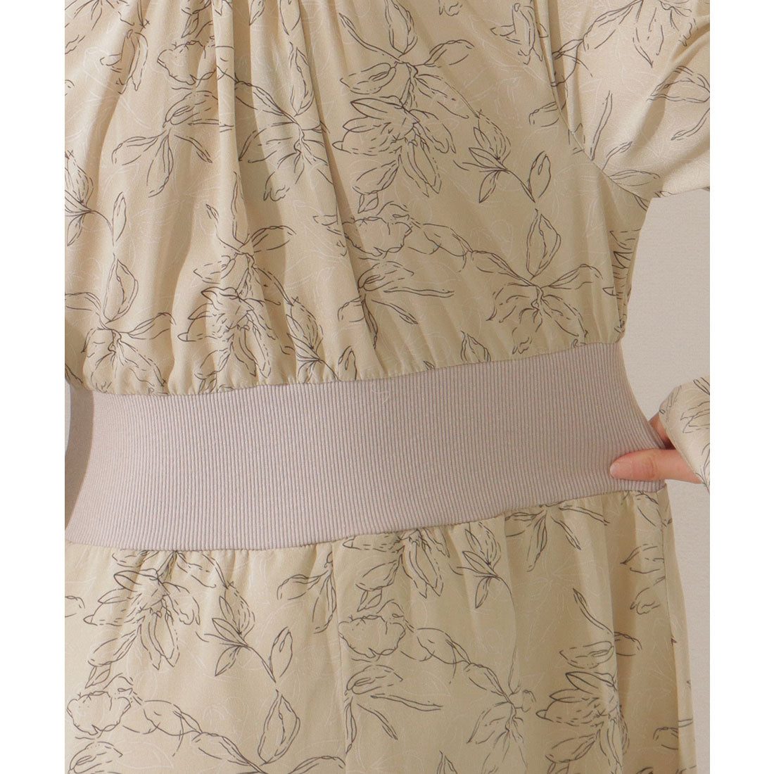 レースレディース Lace Ladies バック ギャザー ボウタイ付き 花柄 マキシ ワンピース （アイボリー） アイボリー