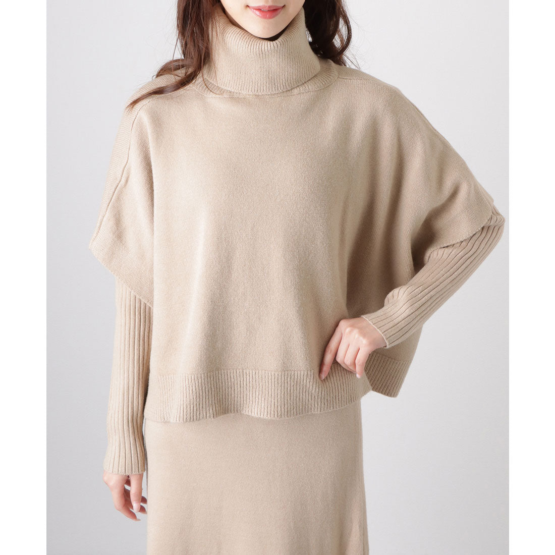 レースレディース Lace Ladies 【2点セット】 クルーネック ニットワンピース&プルオーバー （グレージュ） グレージュ