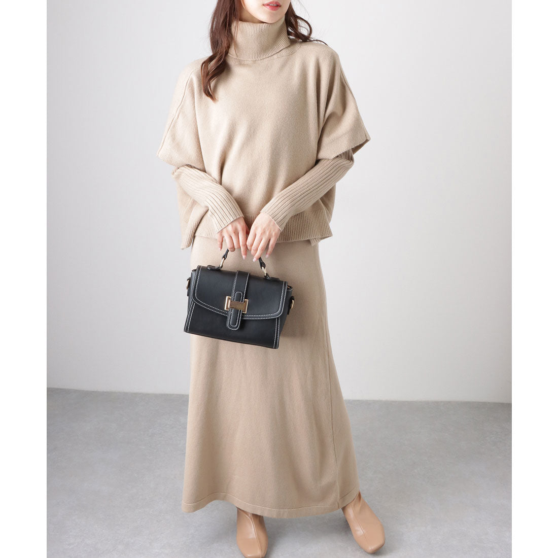 レースレディース Lace Ladies 【2点セット】 クルーネック ニットワンピース&プルオーバー （グレージュ） グレージュ