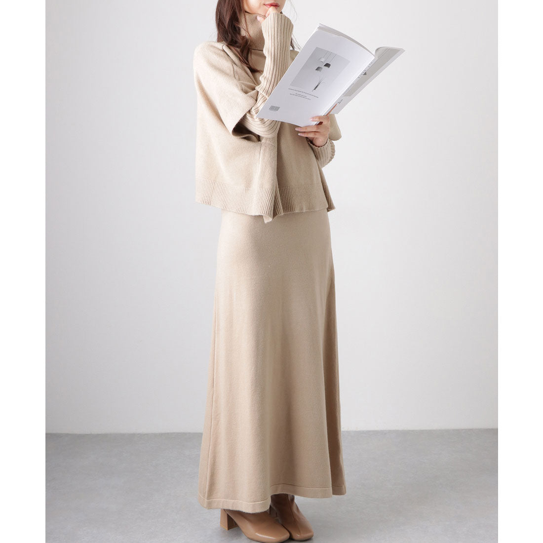 レースレディース Lace Ladies 【2点セット】 クルーネック ニットワンピース&プルオーバー （グレージュ） グレージュ