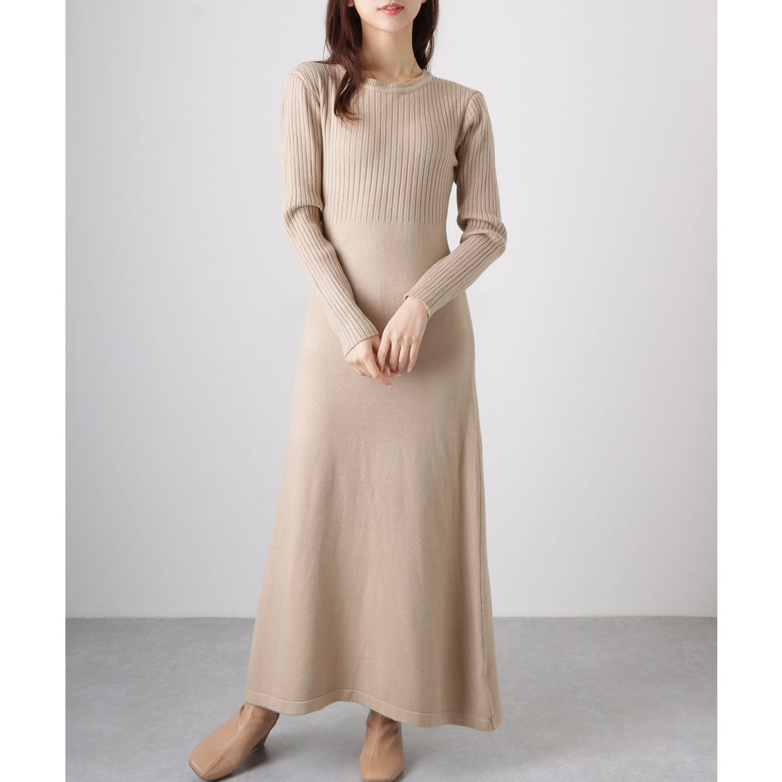 レースレディース Lace Ladies 【2点セット】 クルーネック ニットワンピース&プルオーバー （グレージュ） グレージュ