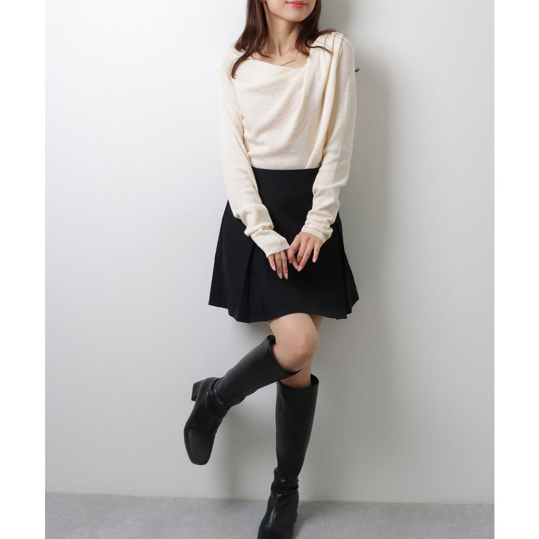 レースレディース Lace Ladies ソリッドカラー アシンメトリー ドレープ ニット プルオーバー （アイボリー） アイボリー