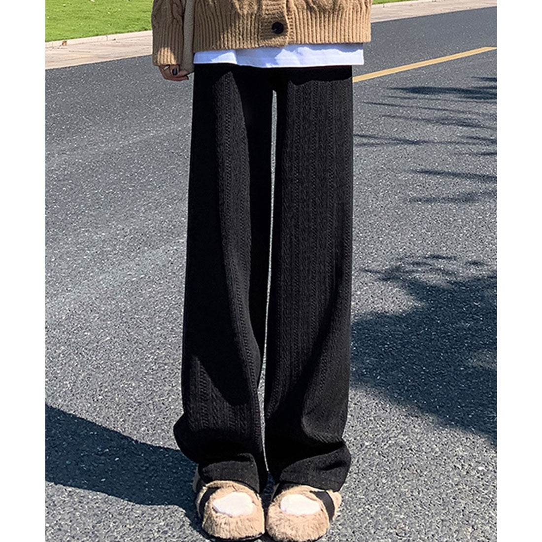 Race Ladies Lace Ladies Stripe Pattern Waist Easy Semi-Wide Fleece-Lined Pants