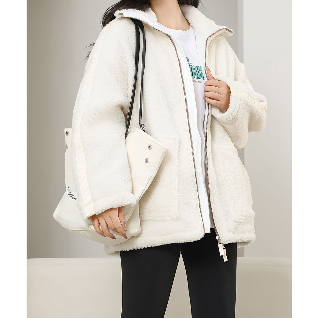 レースレディース Lace Ladies ハイネック ボア フリース ジップアップ ブルゾン （アイボリー） アイボリー