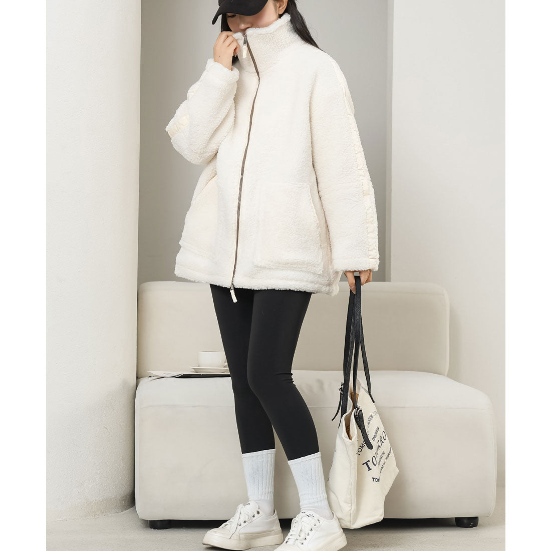 レースレディース Lace Ladies ハイネック ボア フリース ジップアップ ブルゾン （アイボリー） アイボリー