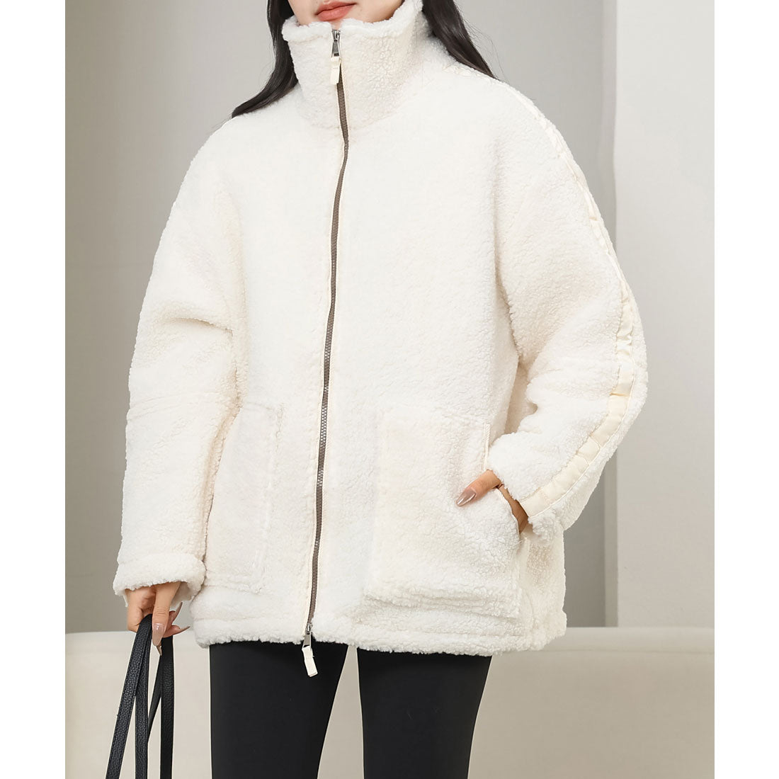 レースレディース Lace Ladies ハイネック ボア フリース ジップアップ ブルゾン （アイボリー） アイボリー