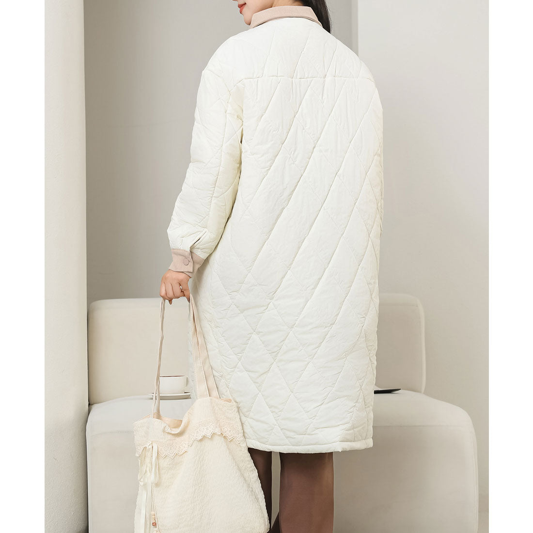 レースレディース Lace Ladies コーデュロイ ステンカラー キルティング ロング コート （グレージュ） グレージュ