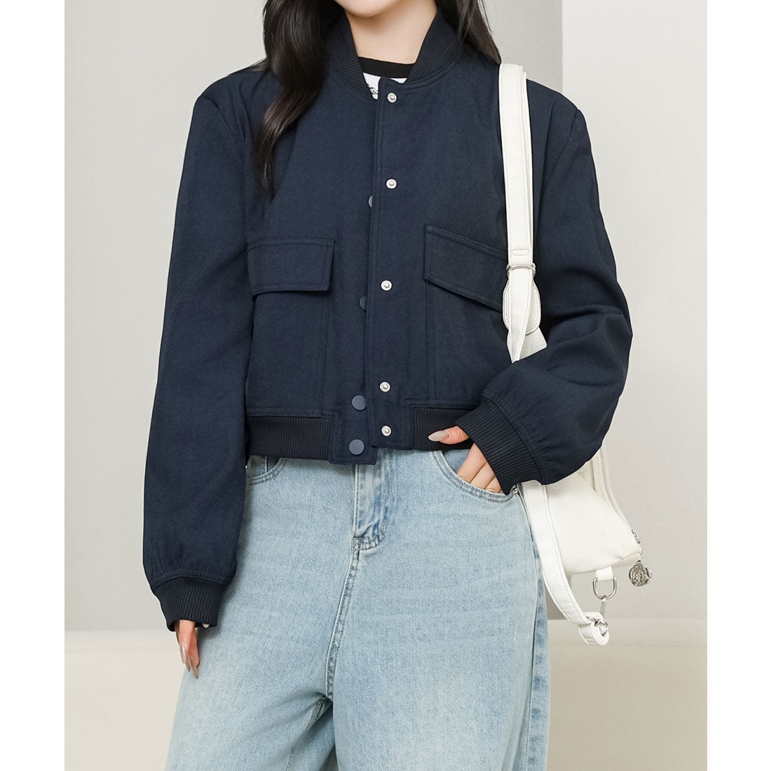 レースレディース Lace Ladies フラップポケット付き ベースボール風 コンパクト ボタン ジャケット （ネイビー） ネイビー