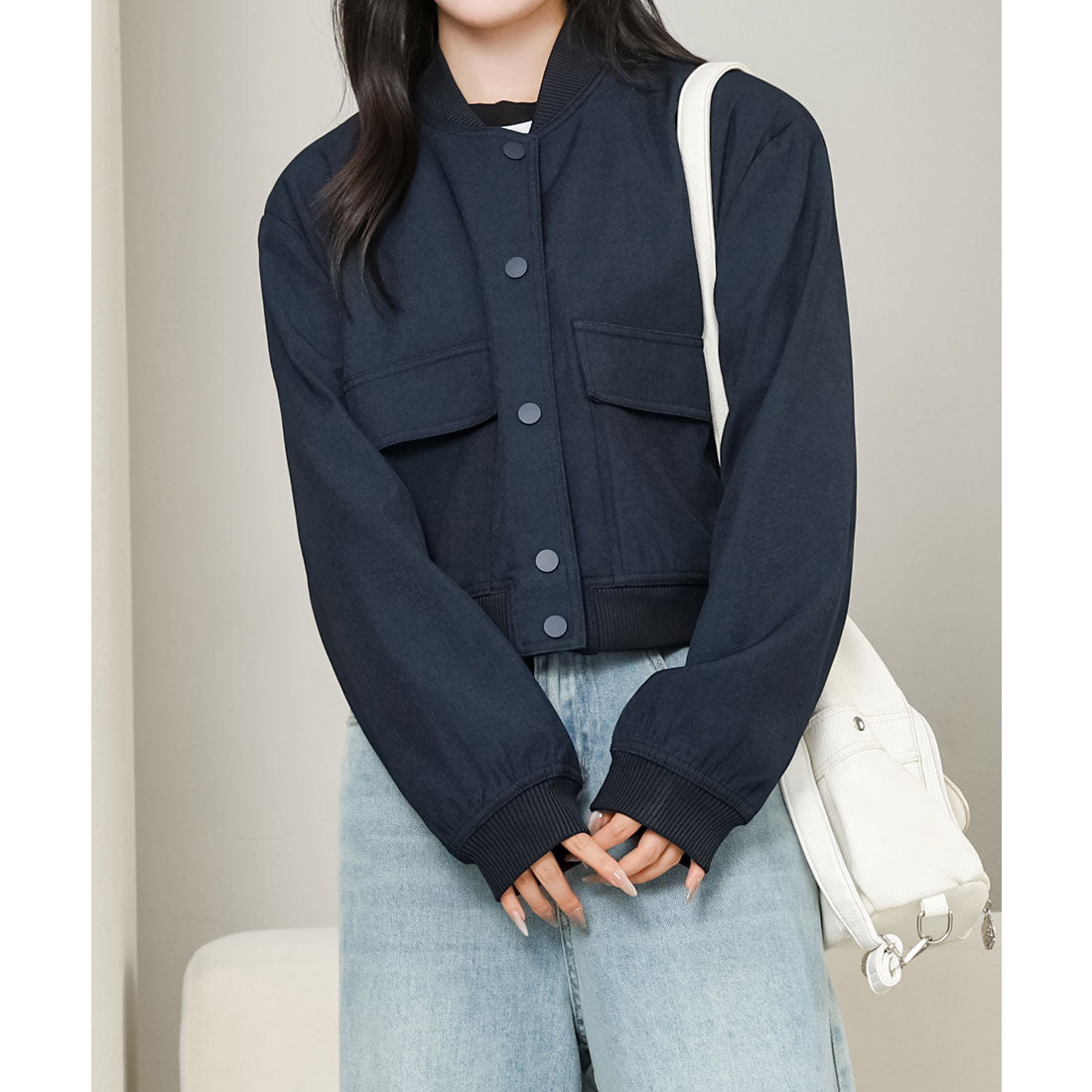 レースレディース Lace Ladies フラップポケット付き ベースボール風 コンパクト ボタン ジャケット （ネイビー） ネイビー