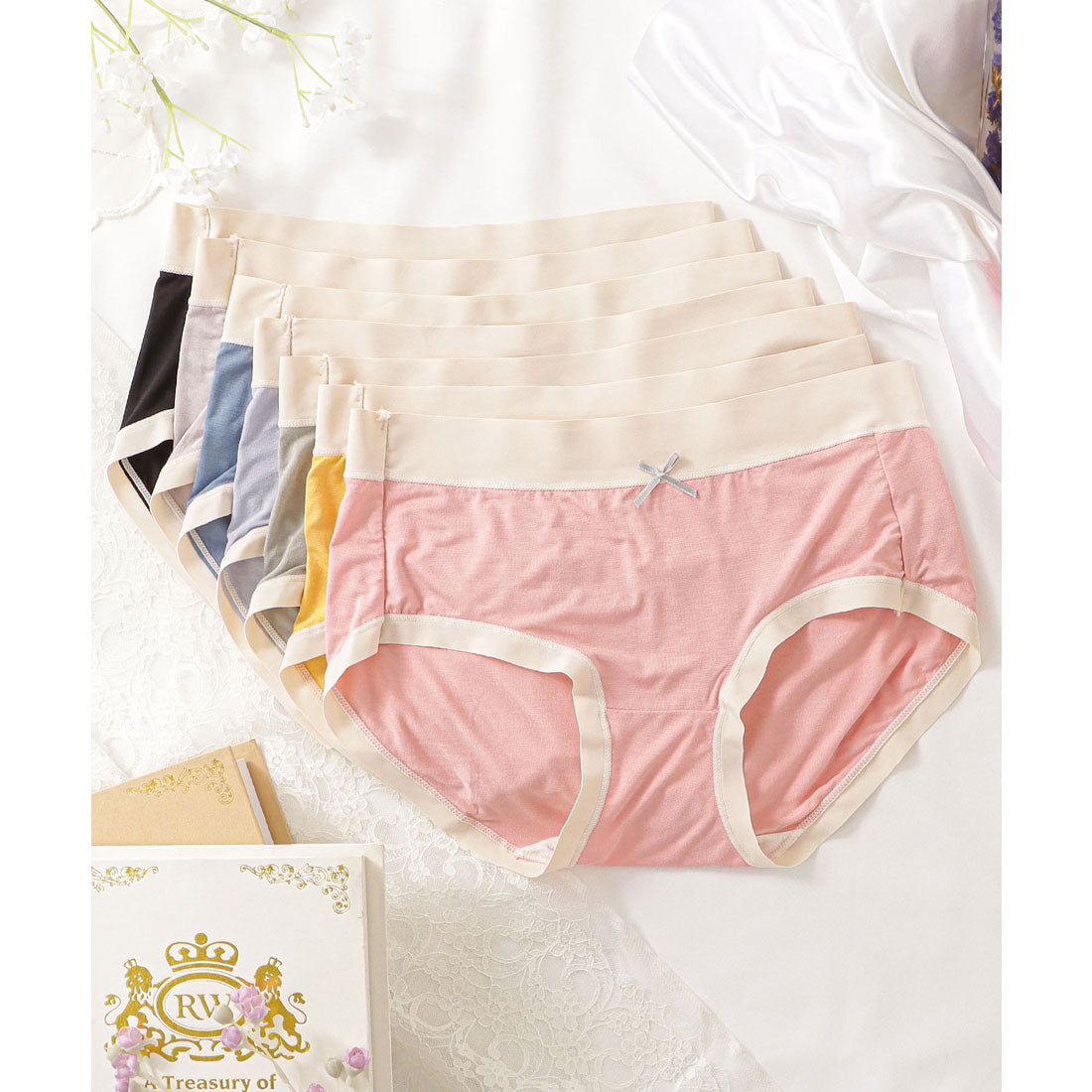 レースレディース Lace Ladies 7枚セット シームレスバイカラーノーマルショーツ【返品不可商品】,7枚セット（7色）