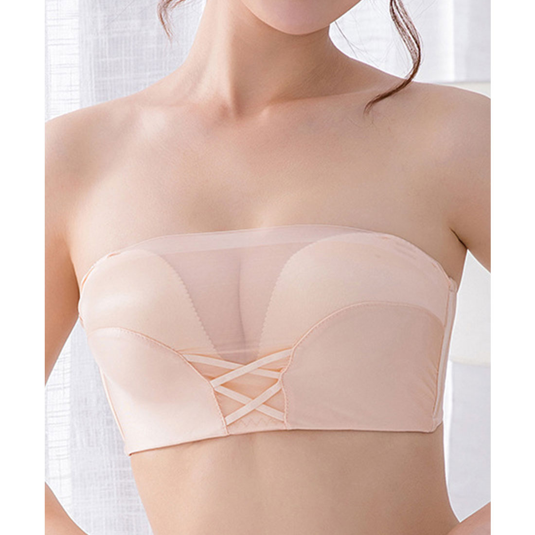 レースレディース Lace Ladies シアー レースアップ 2WAY ストラップレス ブラジャー （ベージュ） ベージュ