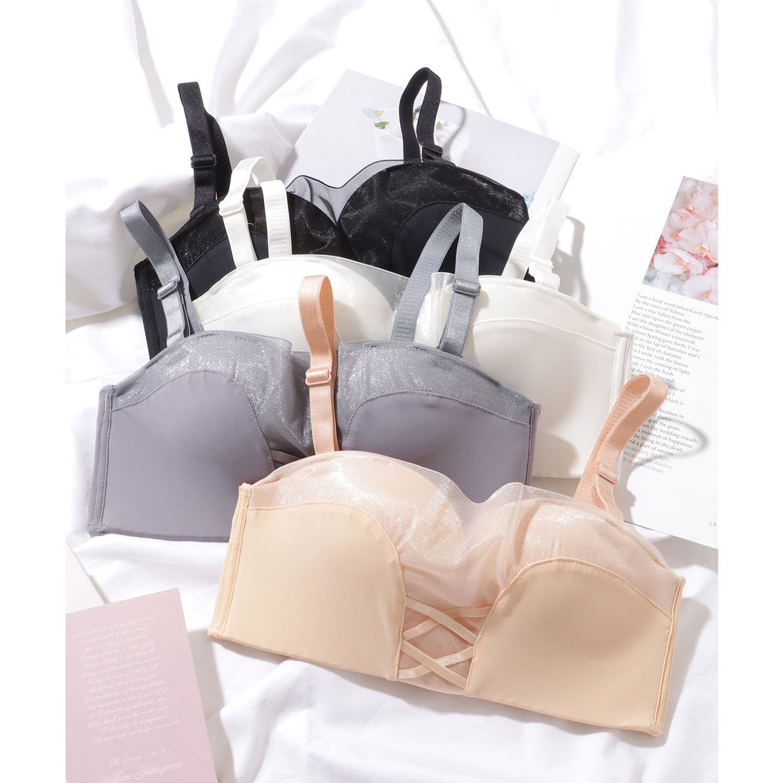 レースレディース Lace Ladies シアー レースアップ 2WAY ストラップレス ブラジャー （ベージュ） ベージュ