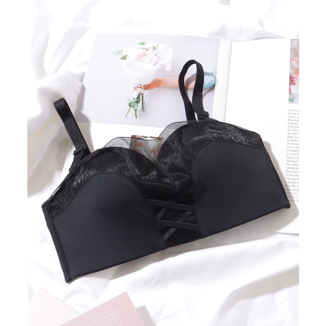 レースレディース Lace Ladies シアー レースアップ 2WAY ストラップレス ブラジャー （ベージュ） ベージュ