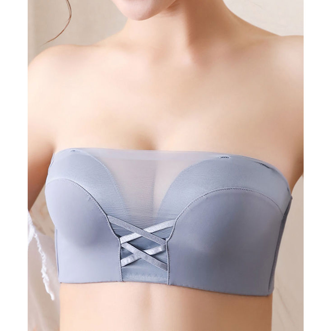レースレディース Lace Ladies シアー レースアップ 2WAY ストラップレス ブラジャー （グレー） グレー