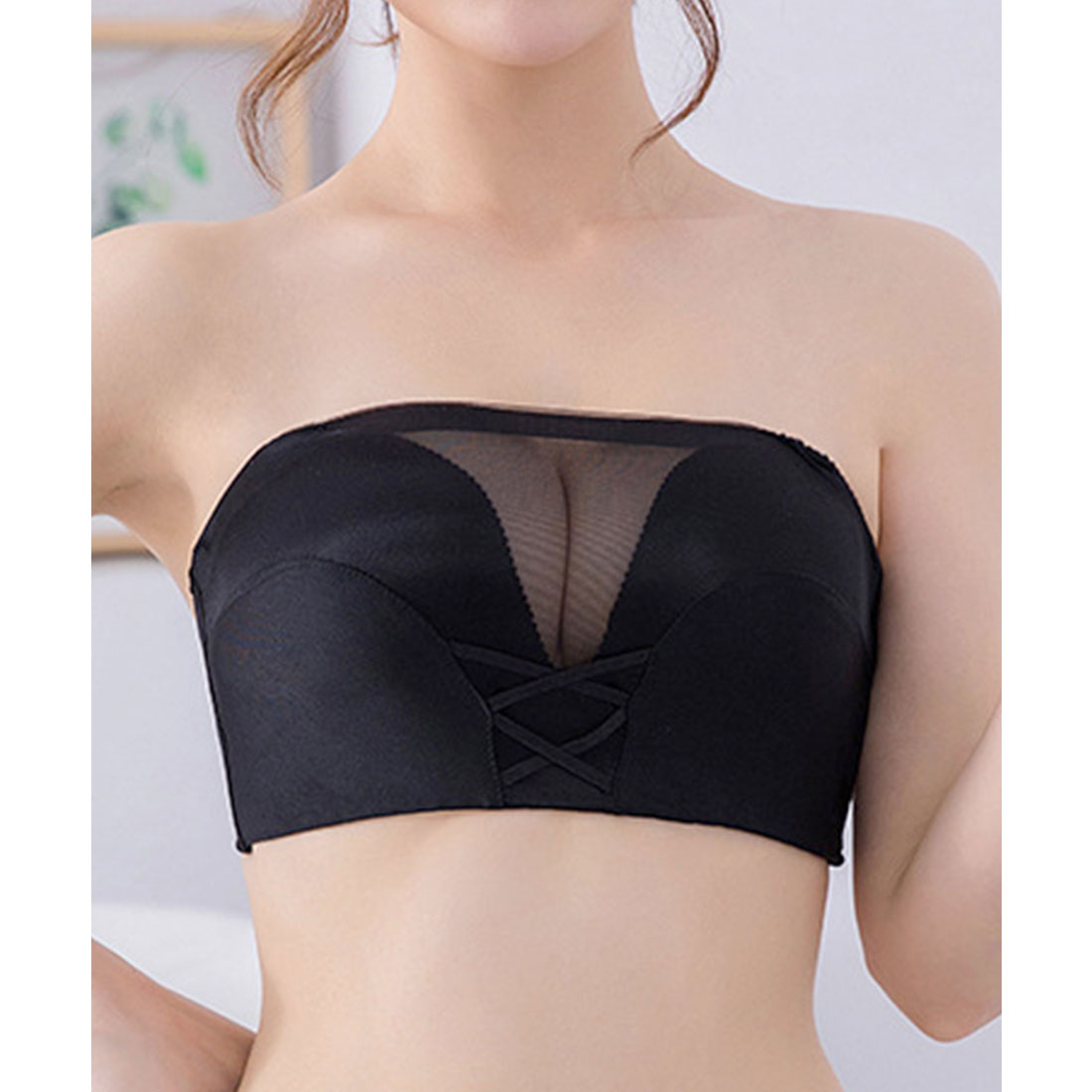 レースレディース Lace Ladies シアー レースアップ 2WAY ストラップレス ブラジャー （ブラック） ブラック