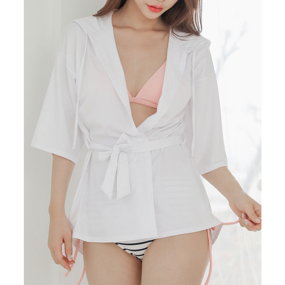 レースレディース Lace Ladies カバーアップ付きハイウエストビキニ水着3点セット【返品不可商品】 （ピンク） ピンク