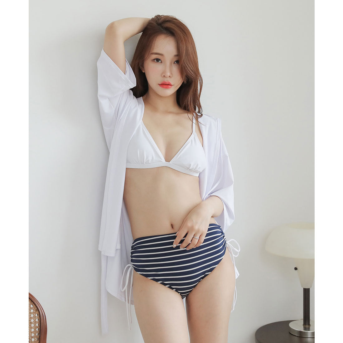 レースレディース Lace Ladies カバーアップ付きハイウエストビキニ水着3点セット【返品不可商品】 （ホワイト） ホワイト