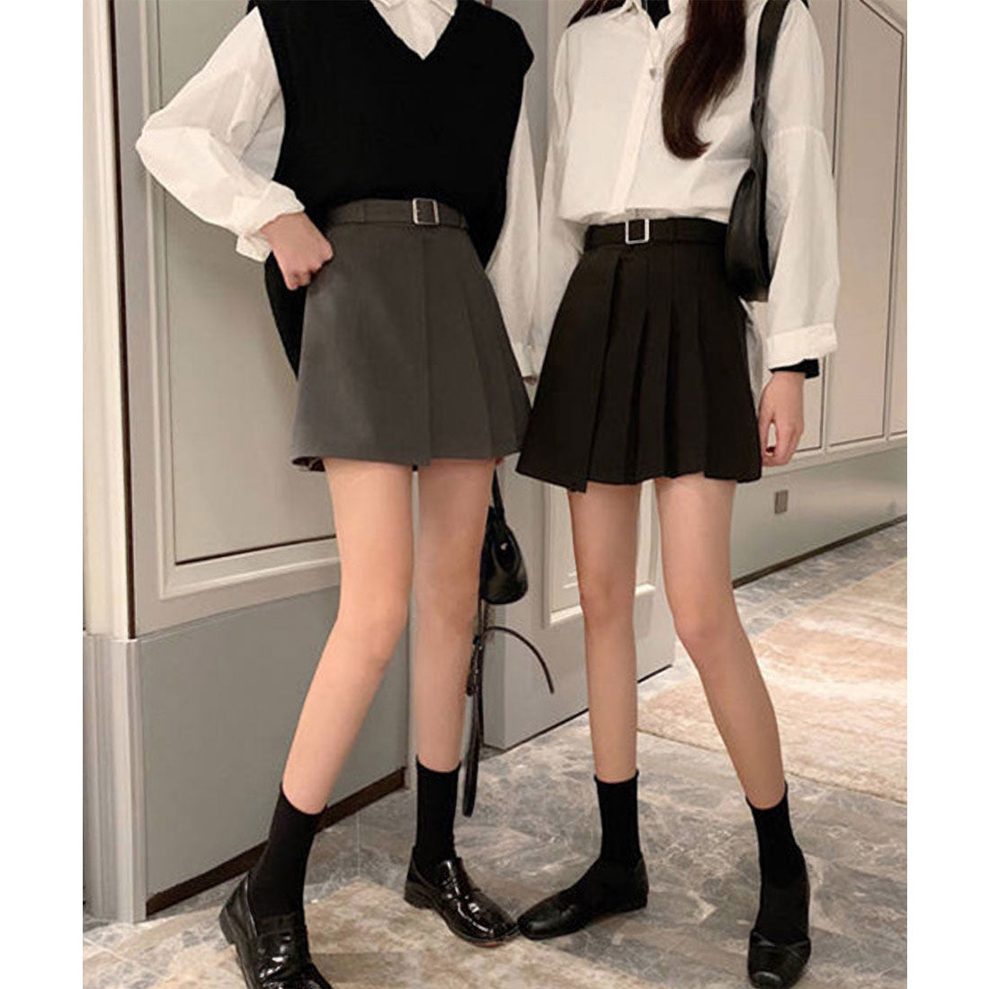レースレディース Lace Ladies ハイウエスト Aライン プリーツ ミニ スカート （グレー） グレー
