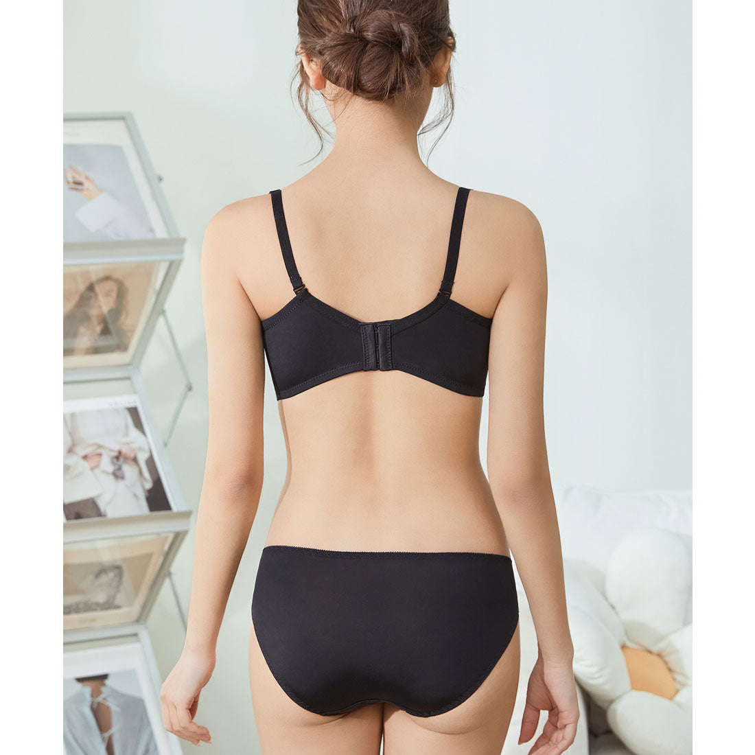 レースレディース Lace Ladies 【2点セット】ソリッドカラー ボタニカル レース ブラ&ショーツ セット【返品不可商品】  （ブラック） ブラック