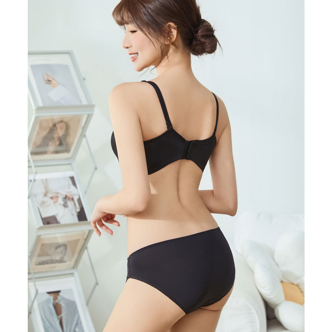 レースレディース Lace Ladies 【2点セット】ソリッドカラー ボタニカル レース ブラ&ショーツ セット【返品不可商品】  （ブラック） ブラック