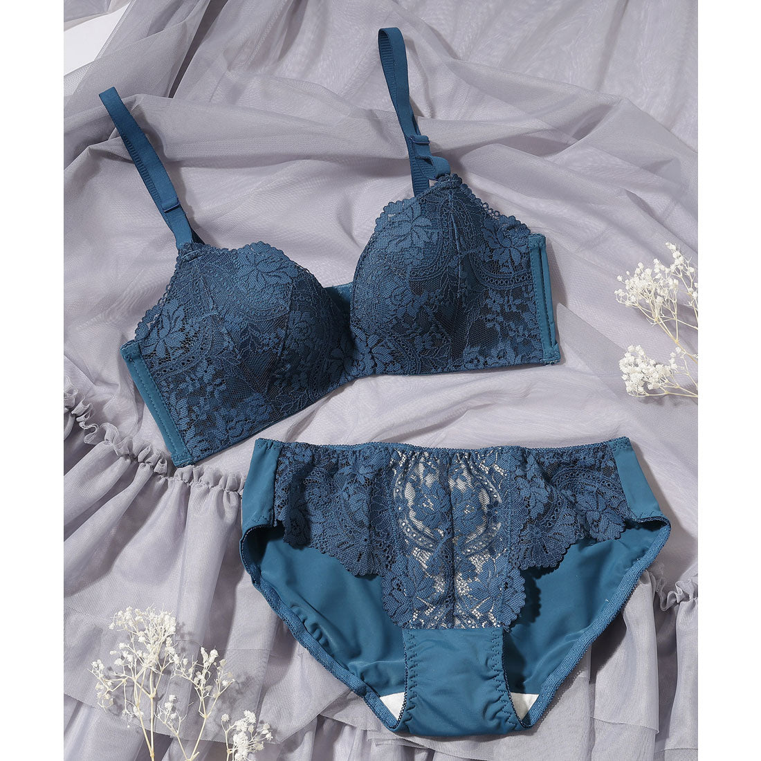 レースレディース Lace Ladies 【2点セット】ソリッドカラー ボタニカル レース ブラ&ショーツ セット【返品不可商品】  （ブラック） ブラック