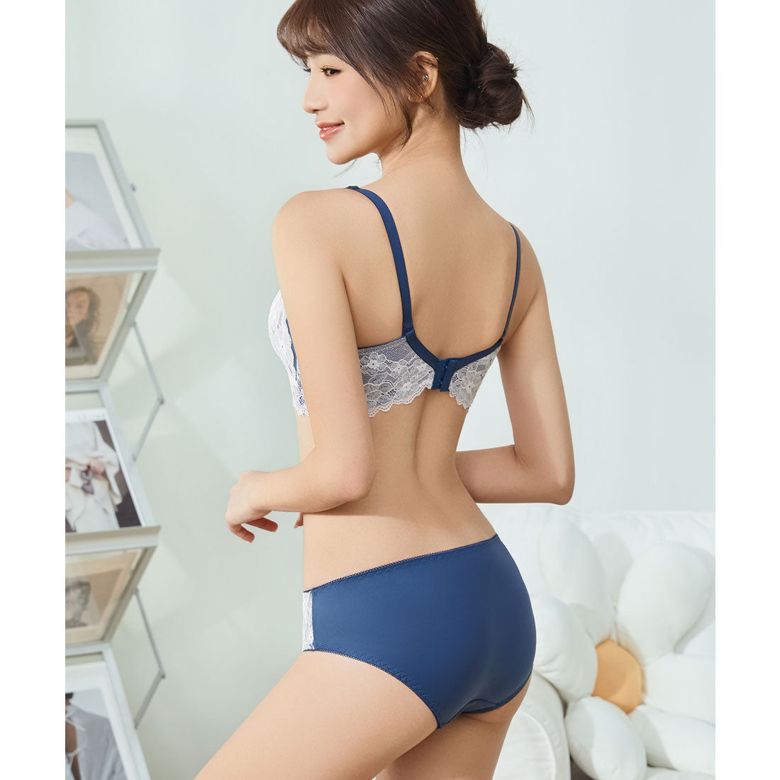 レースレディース Lace Ladies 【2点セット】レース レイヤード 3/4 ブラ&ショーツ セット【返品不可商品】  （ネイビー） ネイビー