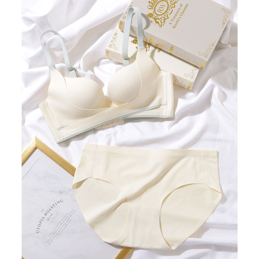 レースレディース Lace Ladies 【2点セット】ソリッドカー フロント クロス ブラ&ショーツ【返品不可商品】  （アイボリー） アイボリー