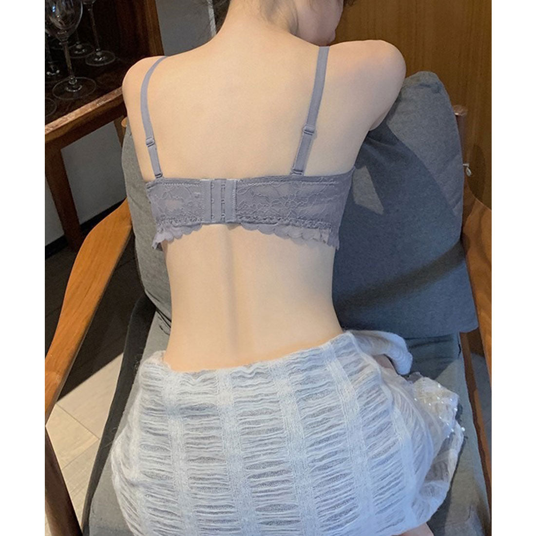 レースレディース Lace Ladies 【2点セット】カットアウト スカラップ レース ブラジャー&ショーツ【返品不可商品】 （グレー） グレー