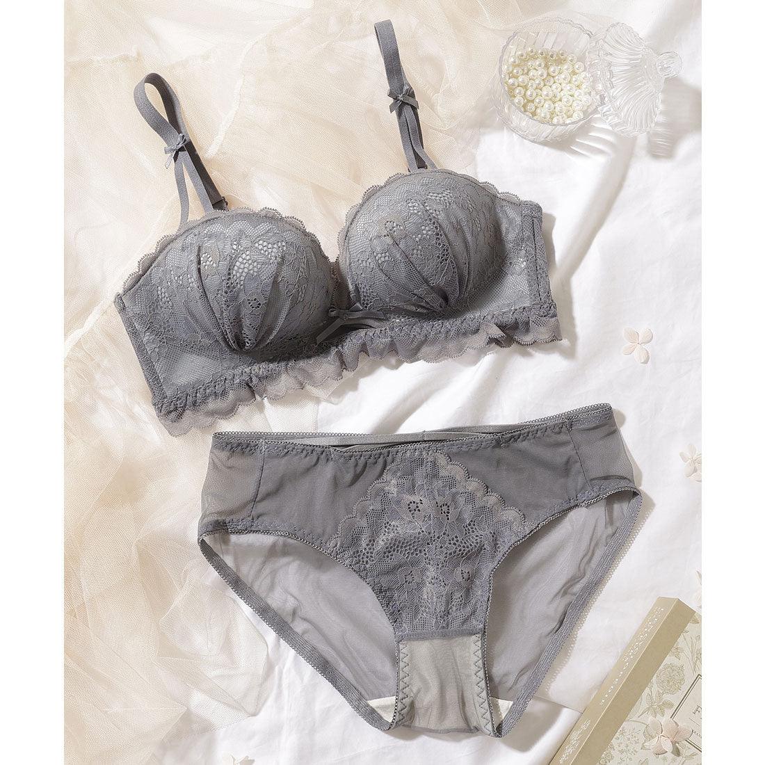 レースレディース Lace Ladies 【2点セット】カットアウト スカラップ レース ブラジャー&ショーツ【返品不可商品】 （グレー） グレー