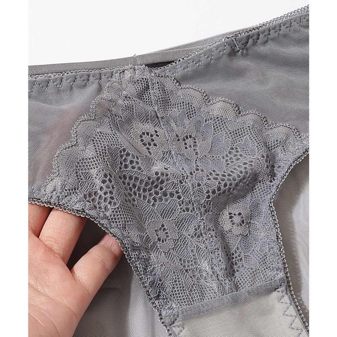 レースレディース Lace Ladies 【2点セット】カットアウト スカラップ レース ブラジャー&ショーツ【返品不可商品】 （グレー） グレー