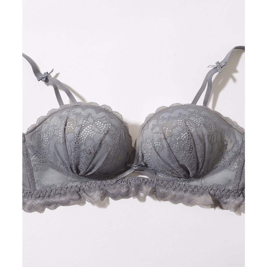 レースレディース Lace Ladies 【2点セット】カットアウト スカラップ レース ブラジャー&ショーツ【返品不可商品】 （グレー） グレー