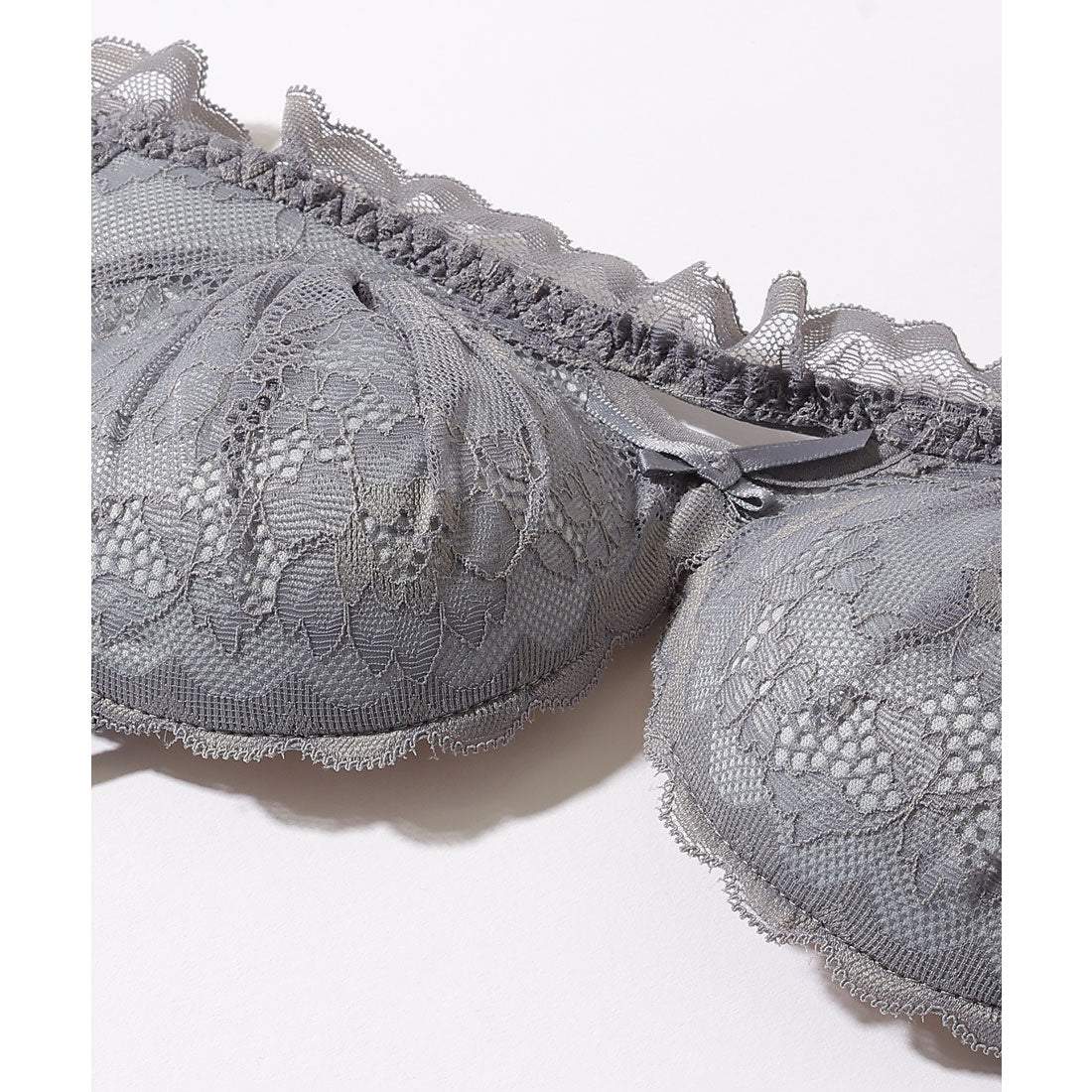 レースレディース Lace Ladies 【2点セット】カットアウト スカラップ レース ブラジャー&ショーツ【返品不可商品】 （グレー） グレー