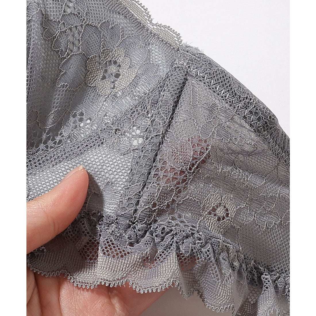 レースレディース Lace Ladies 【2点セット】カットアウト スカラップ レース ブラジャー&ショーツ【返品不可商品】 （グレー） グレー