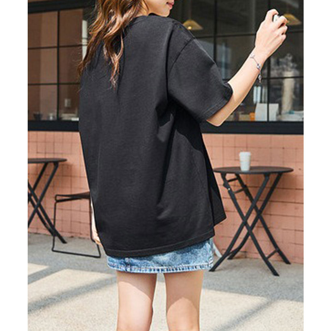 レースレディース Lace Ladies ロゴ ハート プリント クルーネック Tシャツ （ブラック） ブラック