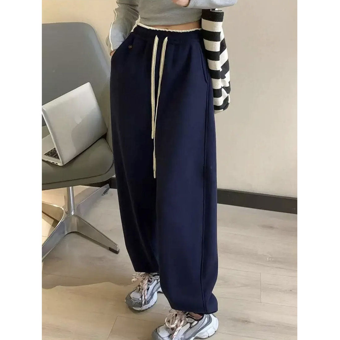 レースレディース Lace Ladies 裾絞り ハイウエスト スウェット トラック パンツ （ネイビー） ネイビー