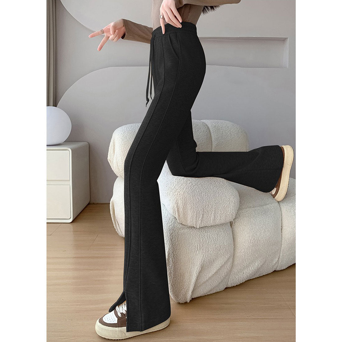 レースレディース Lace Ladies フレア スリット入り スウェット トラック パンツ （ブラック） ブラック
