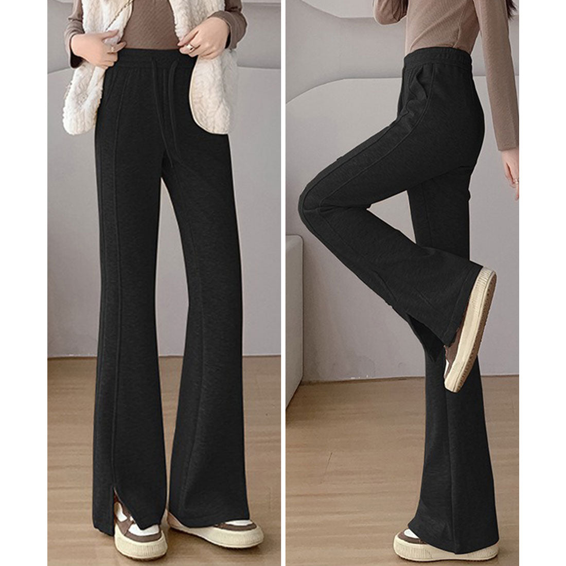 レースレディース Lace Ladies フレア スリット入り スウェット トラック パンツ （ブラック） ブラック