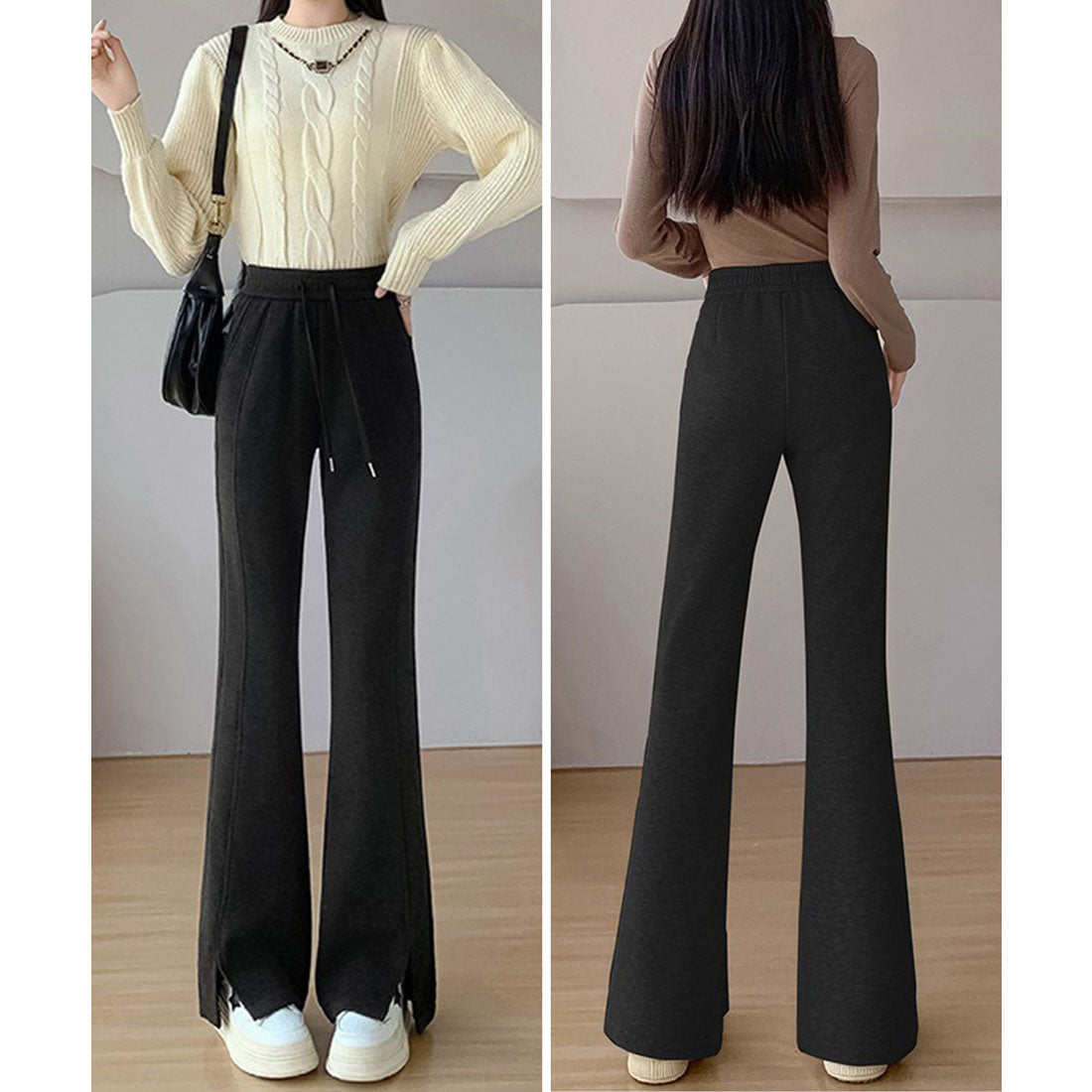 レースレディース Lace Ladies フレア スリット入り スウェット トラック パンツ （ブラック） ブラック