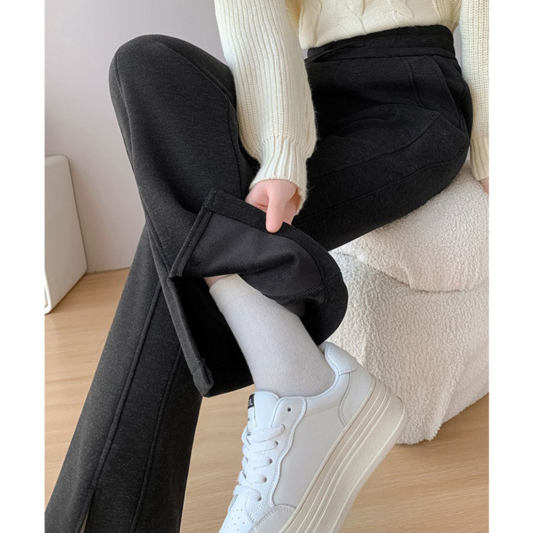 レースレディース Lace Ladies フレア スリット入り スウェット トラック パンツ （ブラック） ブラック